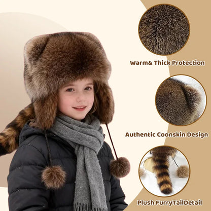 Little Raccoon Trapper Hat — Cute & Cozy Winter Warmth for Kids & Adults